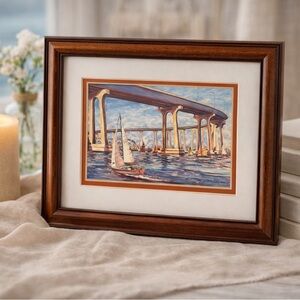 Vintage San Diego Coronado bridge print. Beautiful frame included